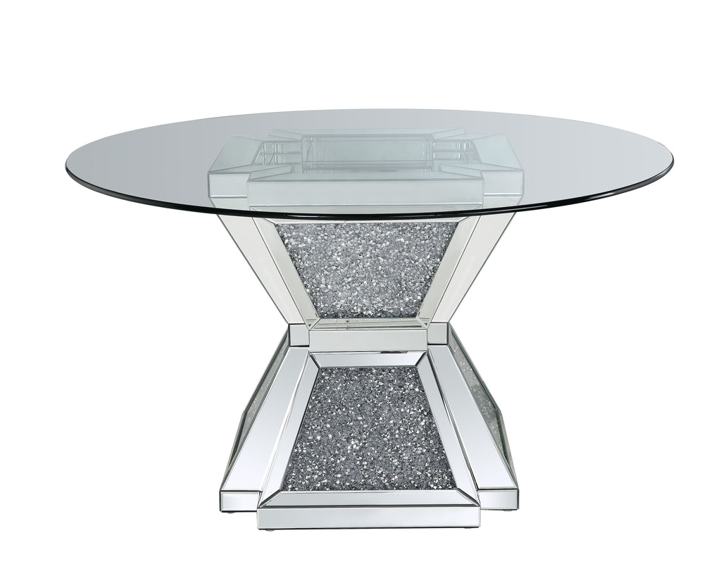 ACME Noralie Clear Glass Mirrored & Faux Diamonds Dining Table Model 72960