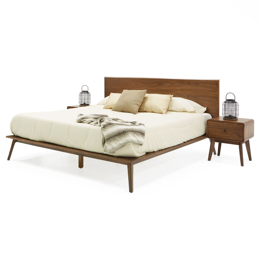 Modrest Carmen & Marshall Mid Century Modern Walnut Bed With Nightstands Set Model VGMABR-79BR-39-SET