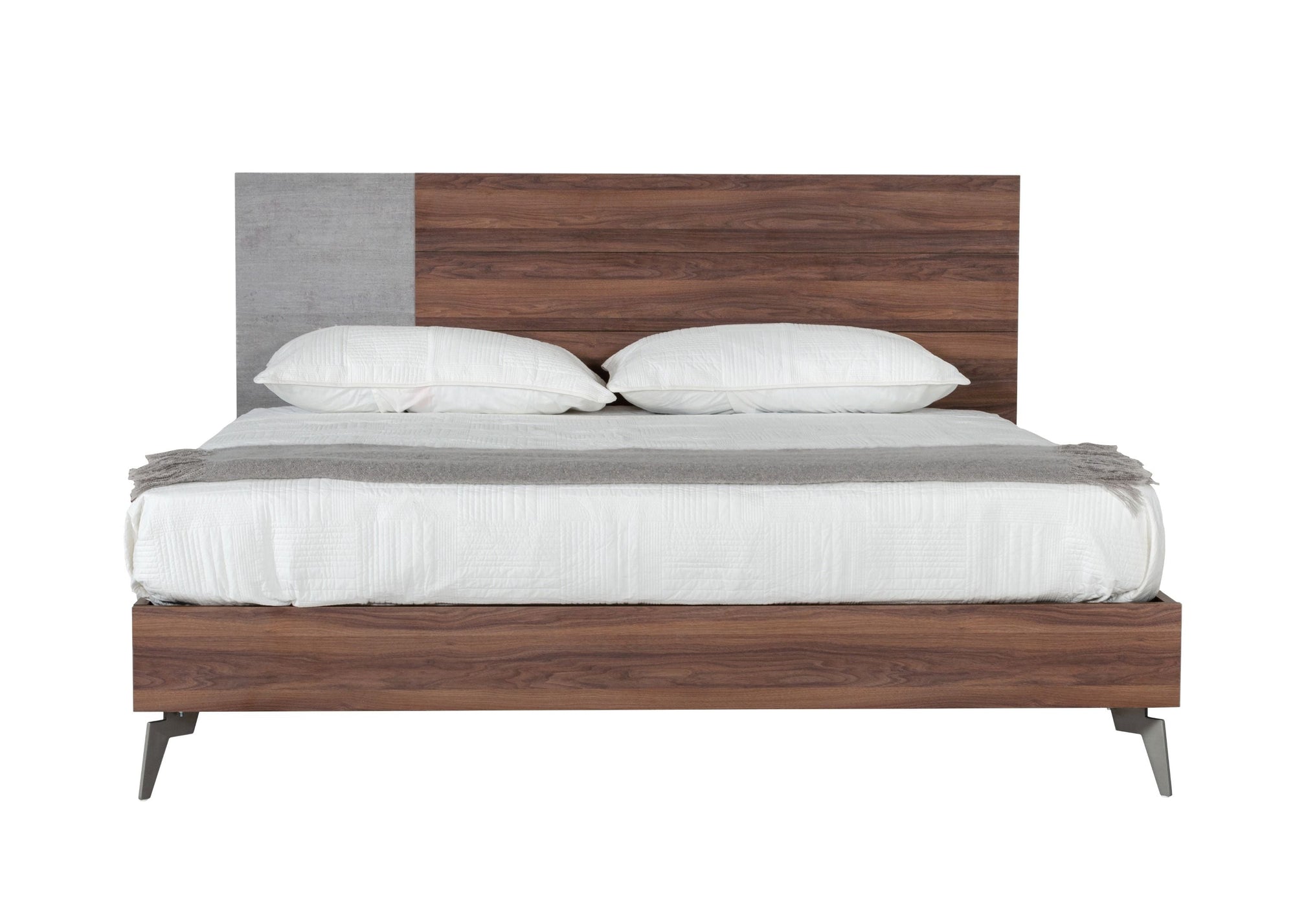 Nova Domus Palermo Italian Modern Faux Concrete & Noce Bodrum 4 Piece Bedroom Set Model VGACPALERMO-WAL-4PC-SET