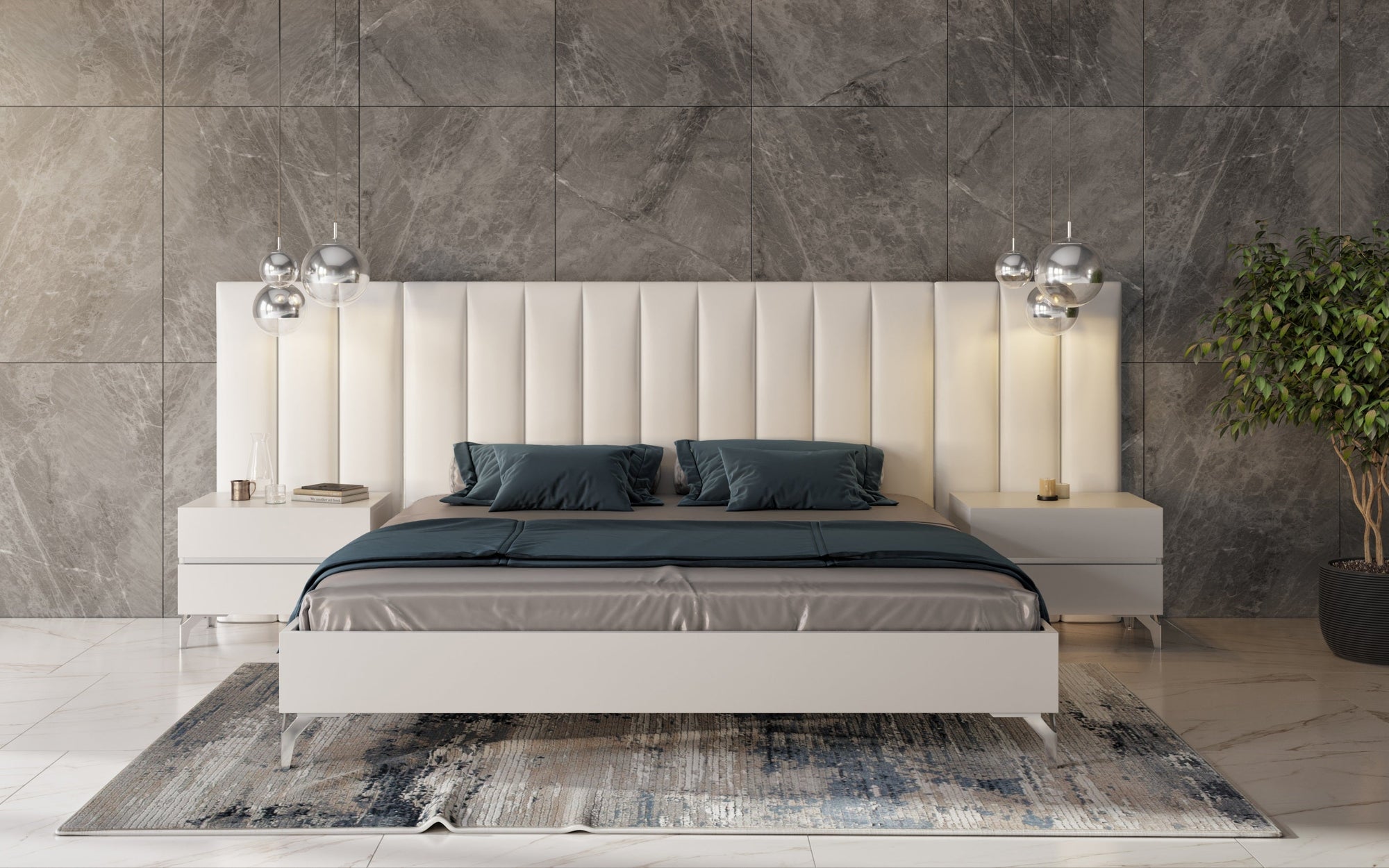 Nova Domus Angela Italian Modern White Eco Leather 4 Piece Bedroom Set And Wings Model VGACANGELA-4PC-SET-WINGS
