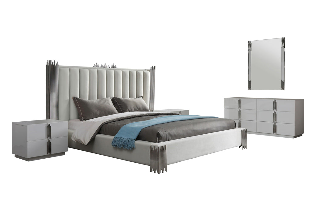 Modrest Token Modern White & Stainless Steel Bedroom Set Model VGVCBD815-SET-WHT