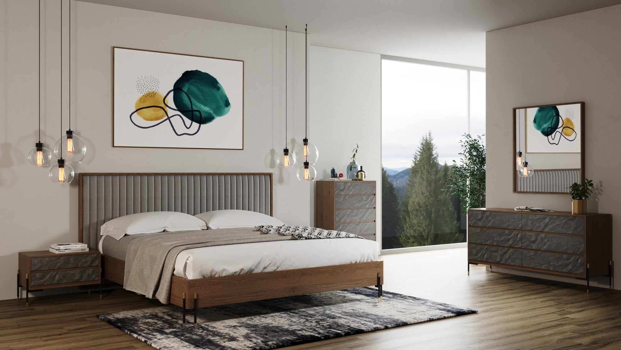 Nova Domus Metcalf Mid Century Walnut & Grey Bedroom Set Model VGMABR-120-WAL-BED-SET