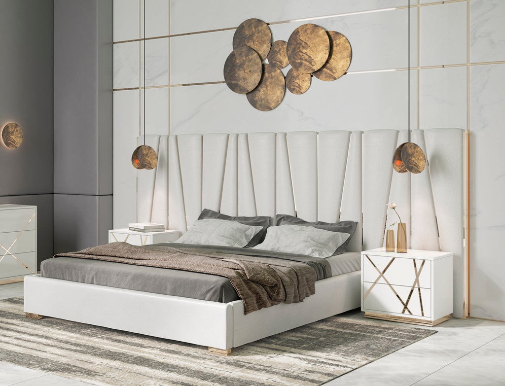 Modrest Nixa Modern White & Gold Bed With Nightstands Model VGVCBD1909-BLK-BED-2NS-SET