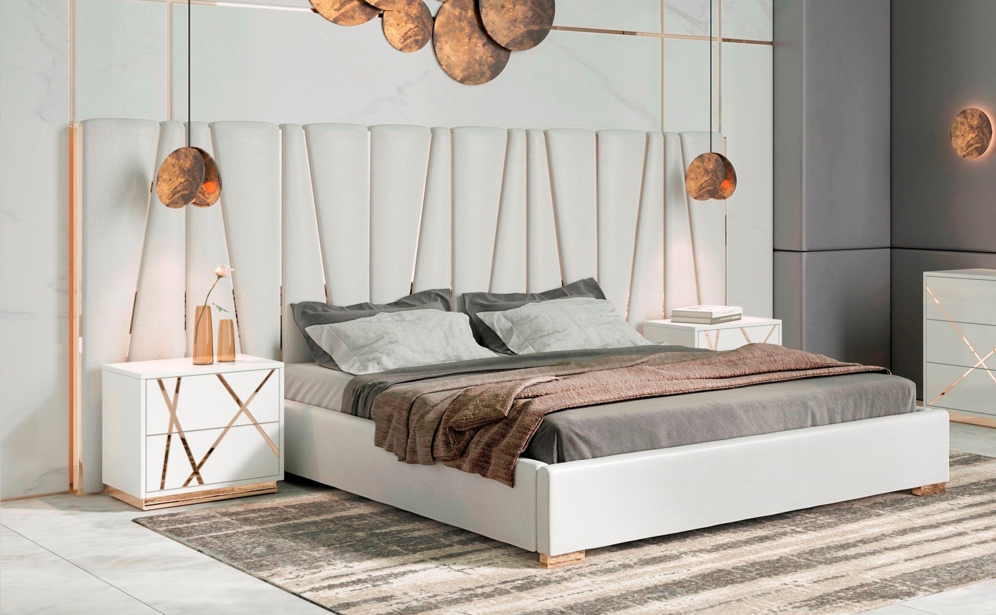 Modrest Nixa Modern White & Gold Bedroom Set Model VGVC-BD1909-SET-WHT