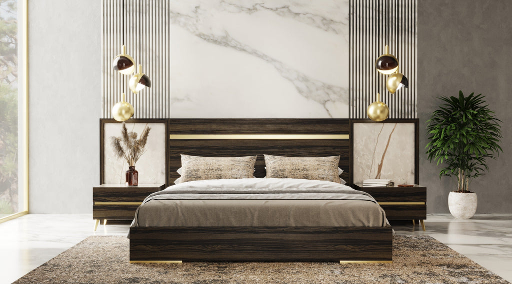 Nova Domus Velondra Modern Eucalypto & Marble Bed With Two Nightstands Model VGACVELONDRA-BED-2NS