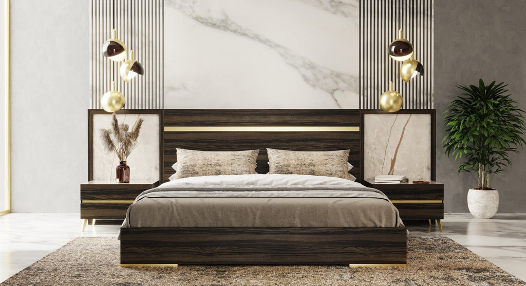 Nova Domus Velondra Modern Eucalypto & Marble Bed With Two Nightstands Model VGACVELONDRA-BED-2NS
