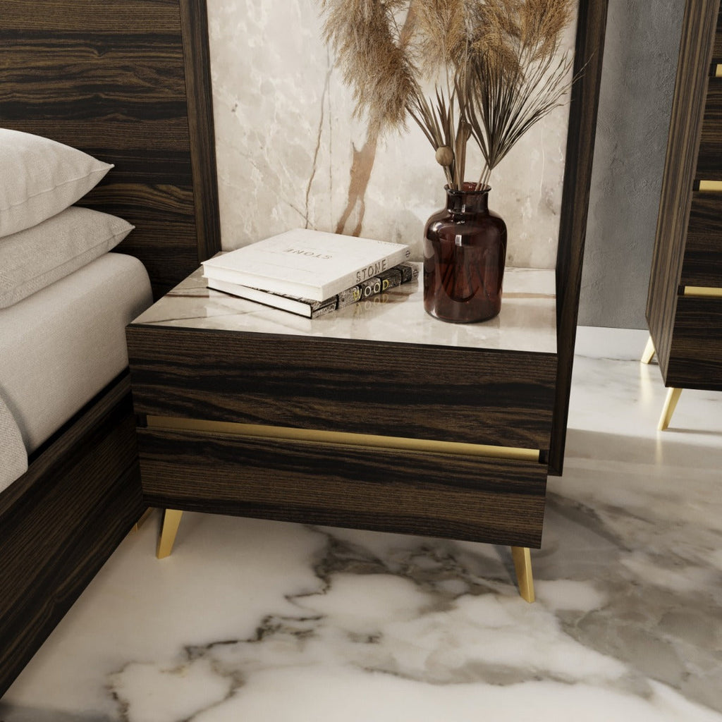 Nova Domus Velondra Modern Eucalypto & Marble Bed With Two Nightstands Model VGACVELONDRA-BED-2NS