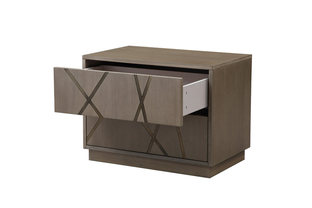 Modrest Nixa Modern Beige Velvet & Brushed Bronze & Birch Bed With Nightstands Queen Model VGVC-BD1909-BED-NS-BGE-Q