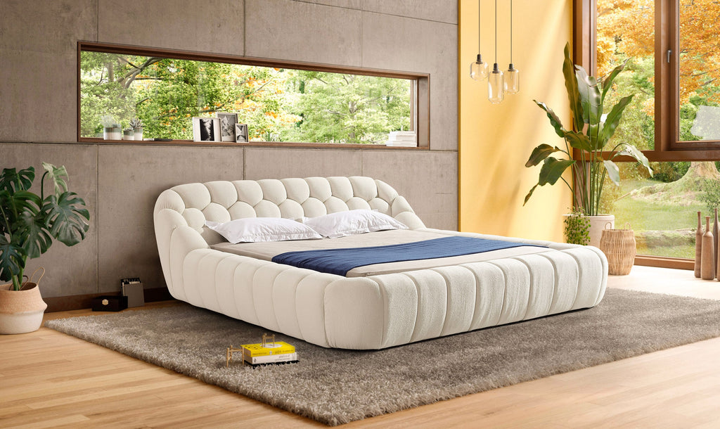 Lit moderne en tissu blanc cassé Divani Casa Yolonda, modèle Eastern VGEV-A127-BED-OFFWHT-EK