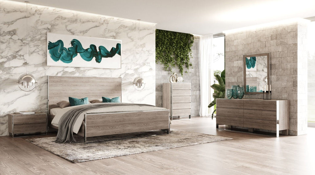 Modrest Charlene Modern Grey Elm & Stainless Steel 4 Piece Bedroom Set Model VGVC-CHARLENE-4PC-SET