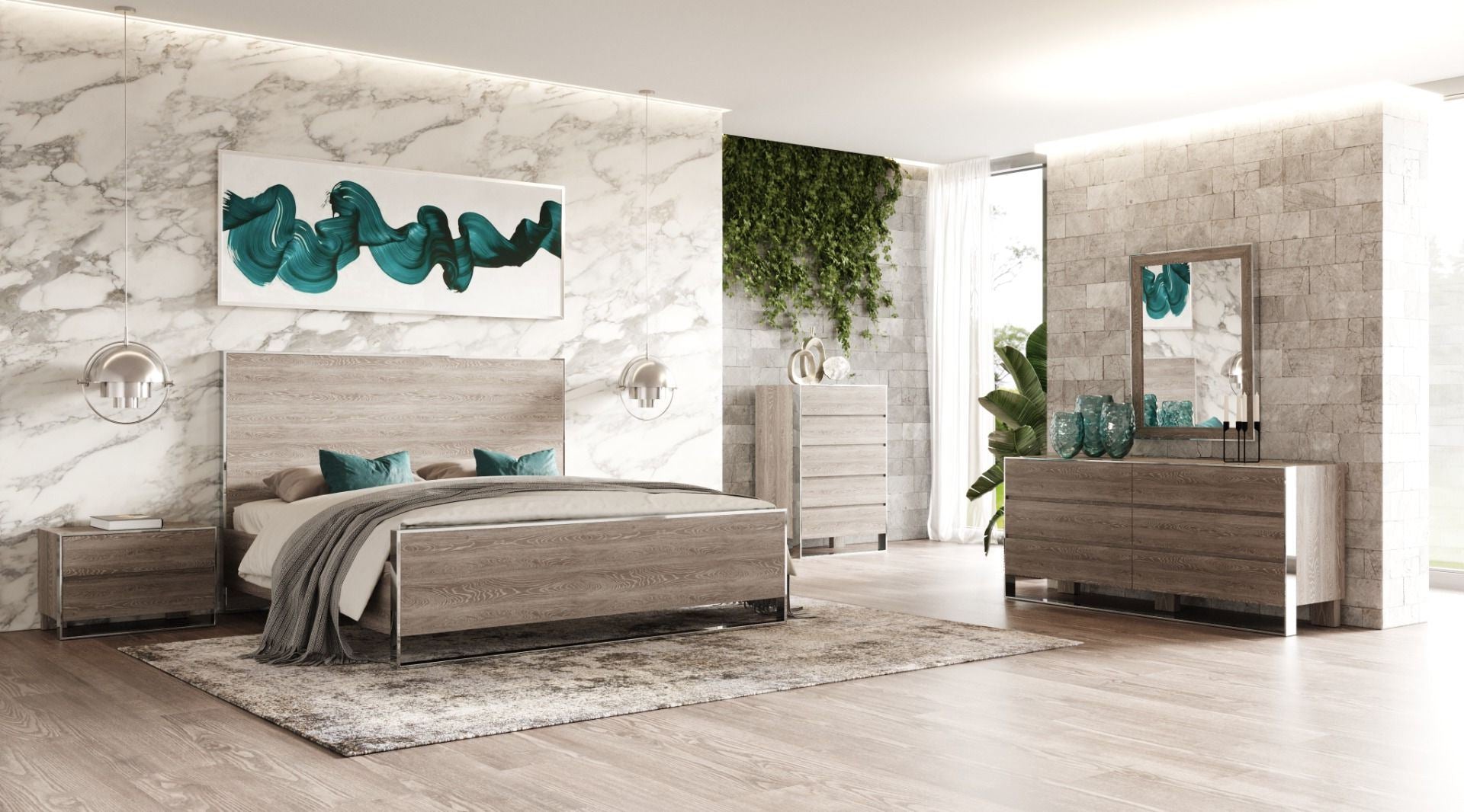 Modrest Charlene Modern Grey Elm & Stainless Steel 4 Piece Bedroom Set Model VGVC-CHARLENE-4PC-SET