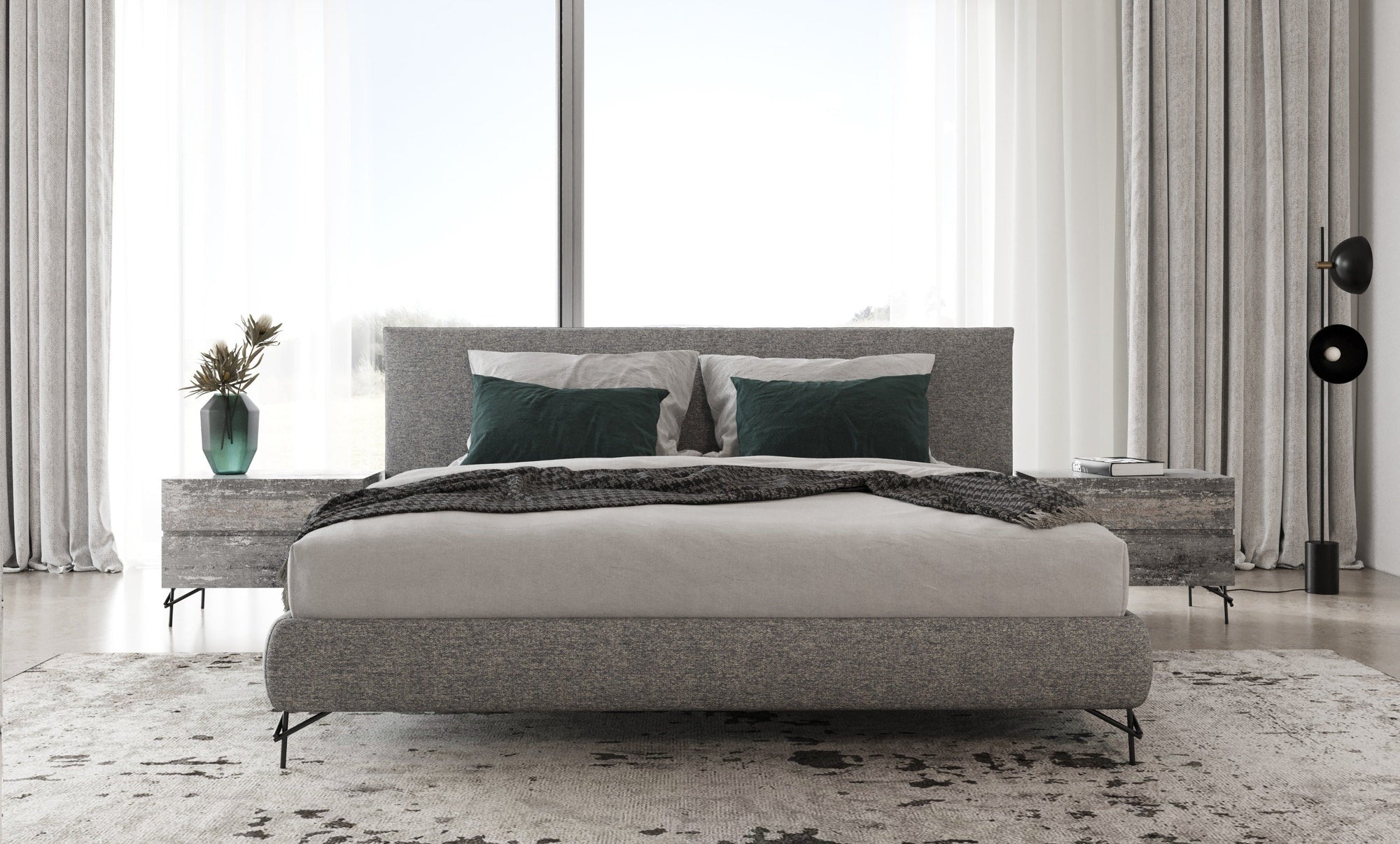 Nova Domus Aria Italian Modern Multi Grey Queen Bed And Two Nightstands Model VGAC-ARIA-BED-BN-Q