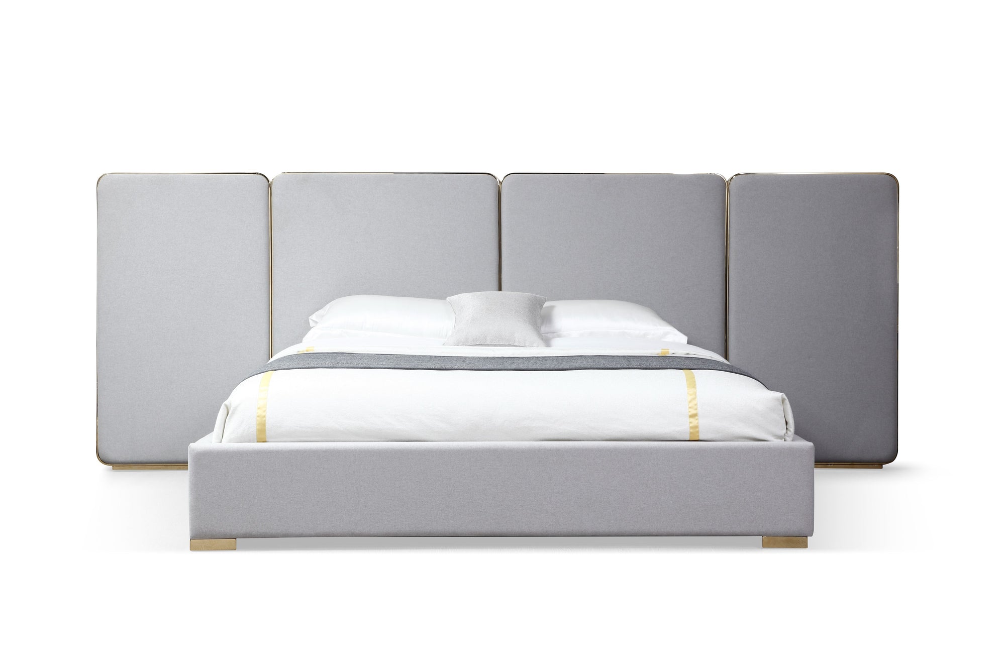 Lit Eastern King Modrest Athena moderne en lin gris clair et or, modèle VGVC-BD2233-BED-EK