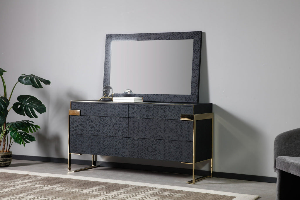 Modrest Athena & Rothsay Modern Grey Fabric & Wenge & Gold Bedroom Set Model VGVC-BD2233-SET-EK