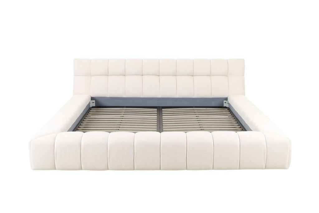 Lit moderne capitonné en tissu blanc cassé Divani Casa Tyree, modèle Eastern VGOD-DY-22116-BED-EK