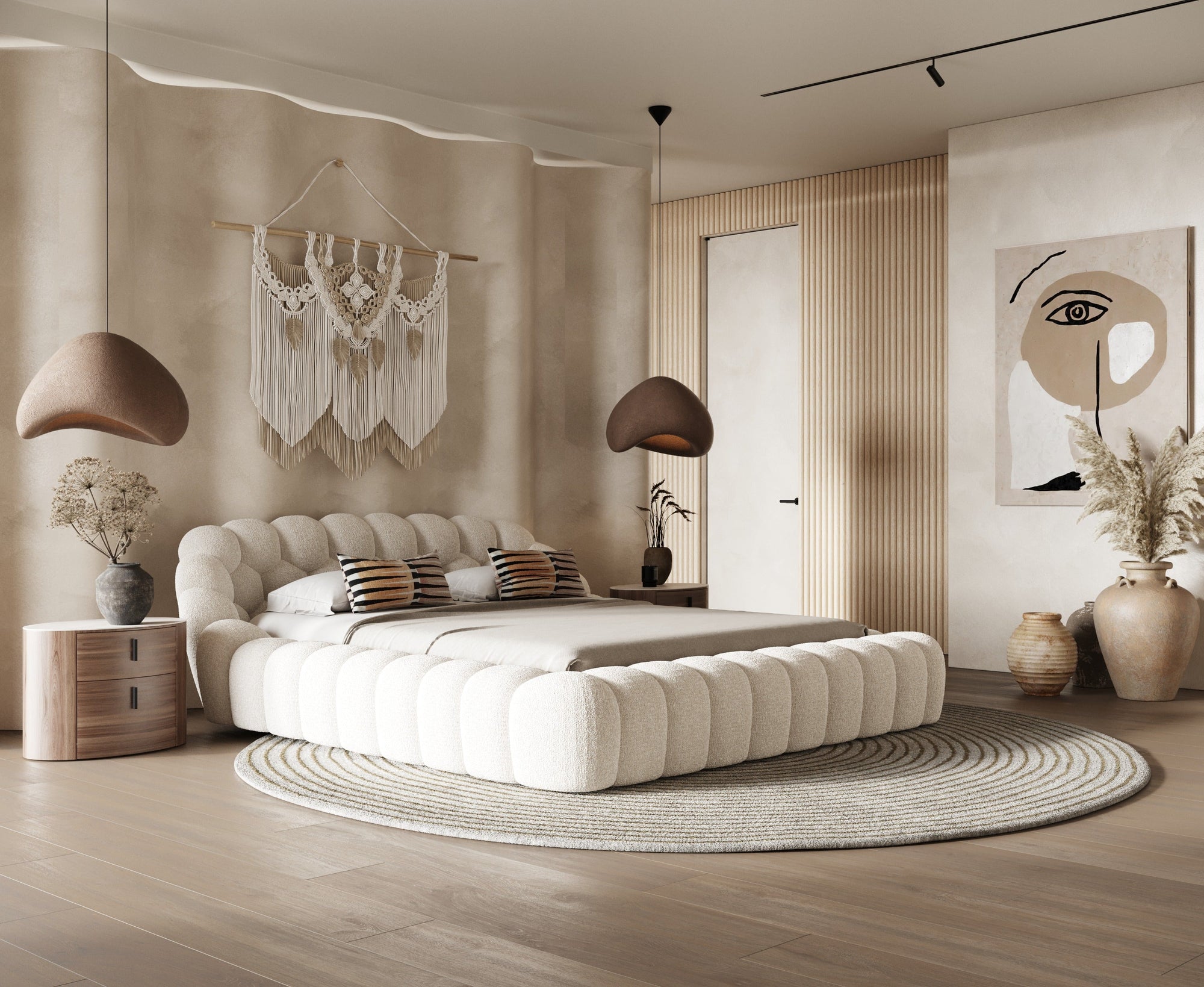 Lit moderne en tissu blanc cassé Divani Casa Yolonda, modèle VGEV-A127-BED-OFFWHT