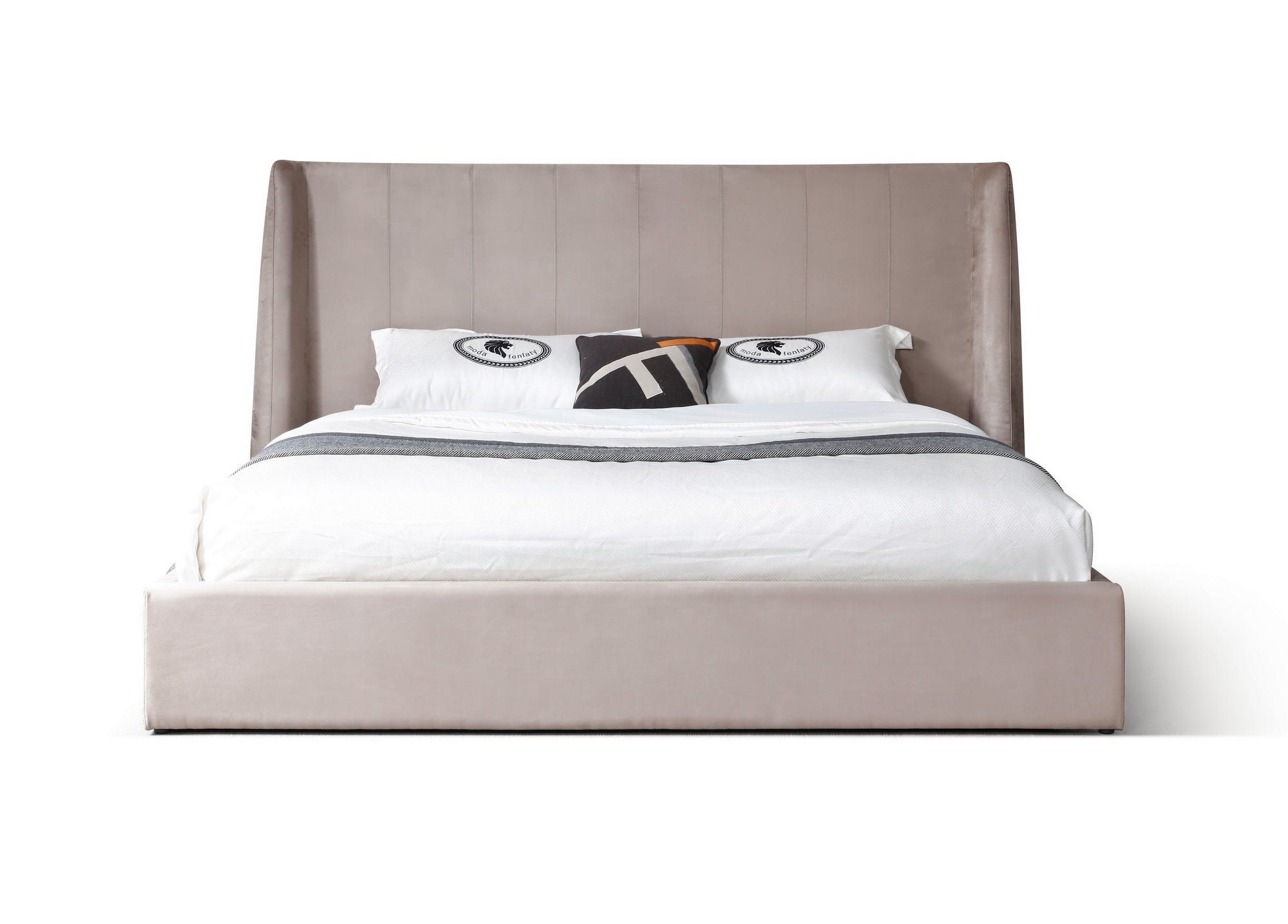 Lit rembourré Eastern King Modrest Roma Modern Taupe en microfibre, modèle VGVCBD2305-TPE-EK