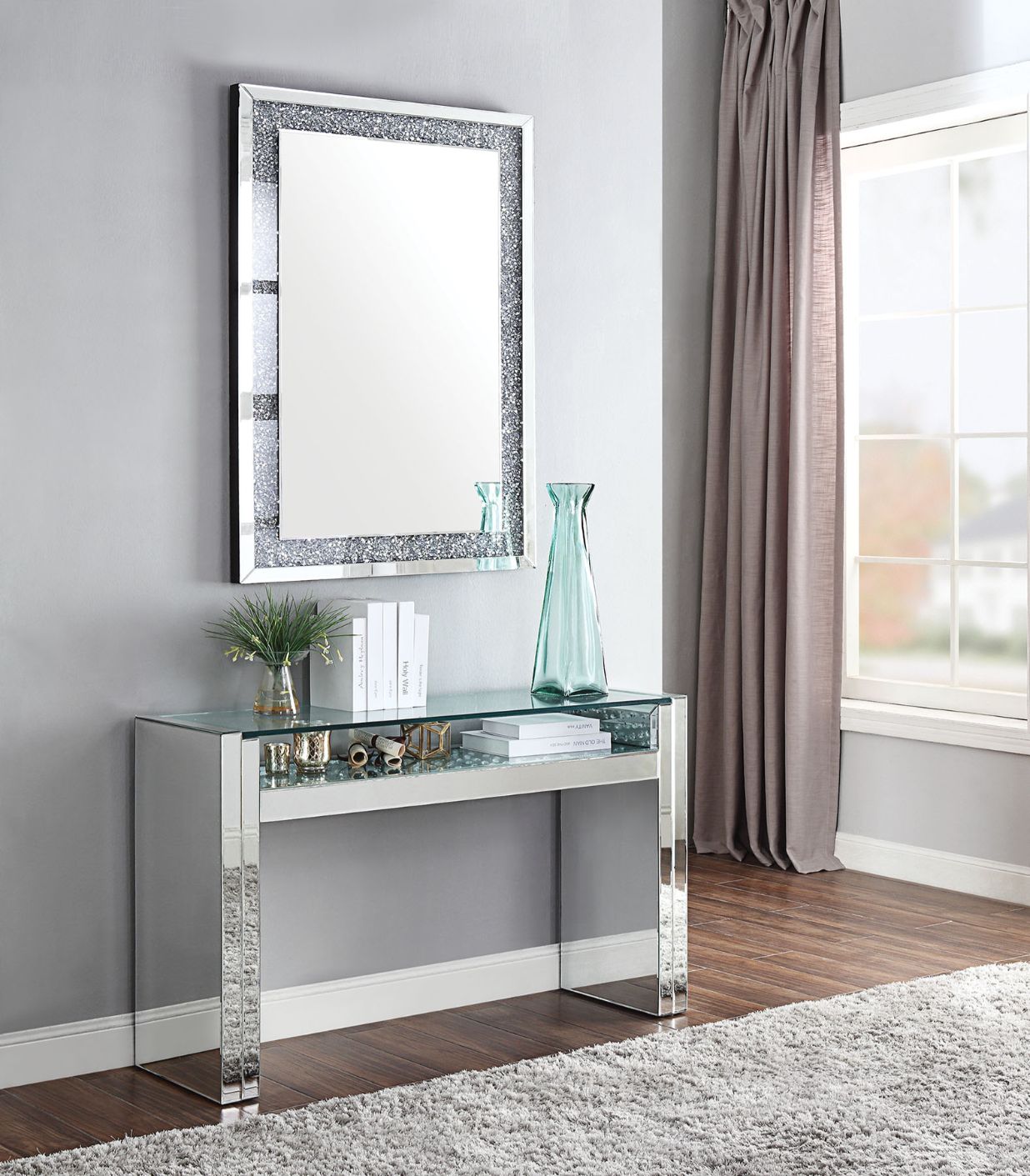 ACME Nysa Mirrored & Faux Crystals Sofa Table Model 81473