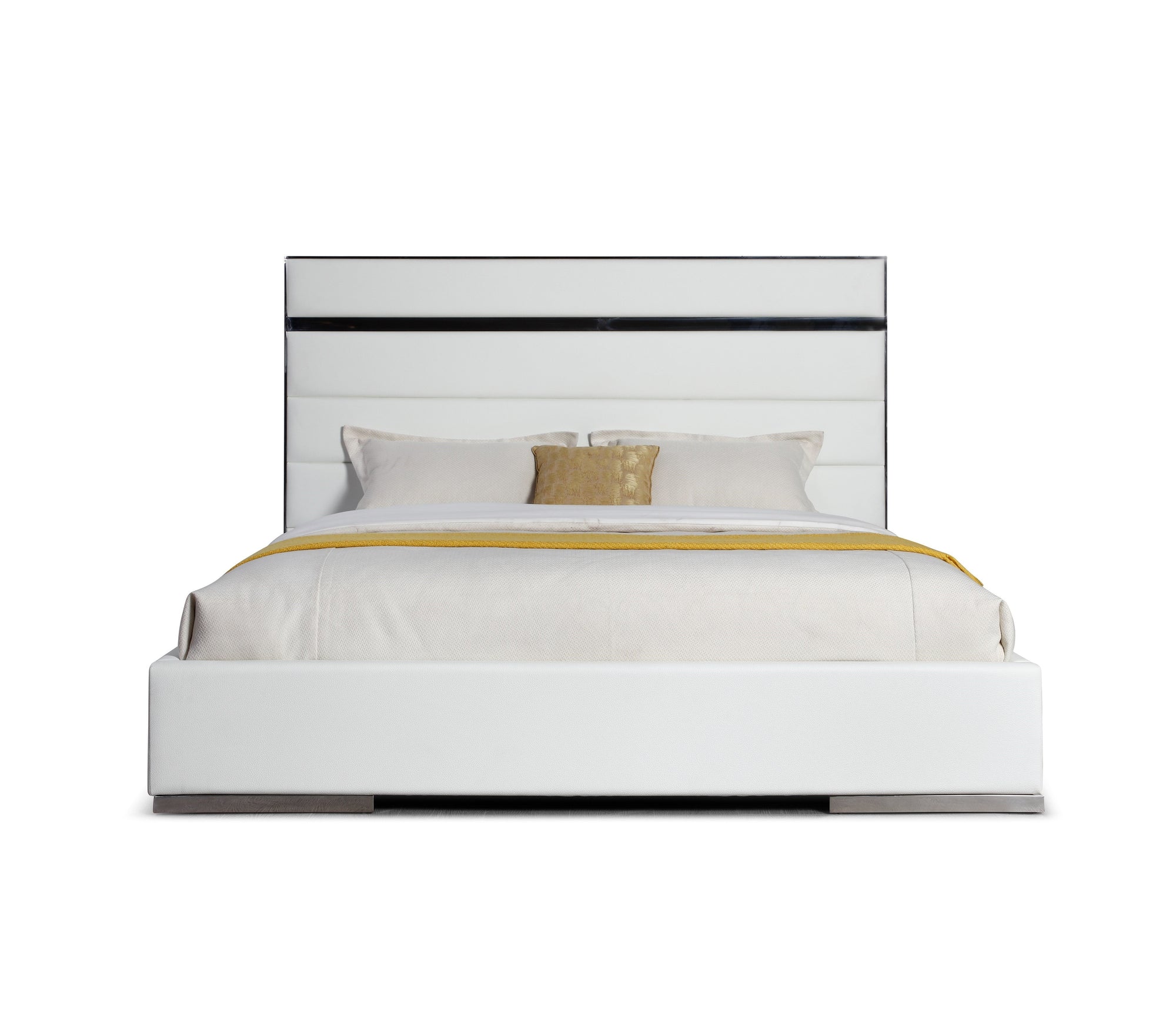 Lit Eastern King Modrest Cartier moderne en cuir végan blanc et acier inoxydable, modèle VGVC-BDA002-BED-WHT-EK