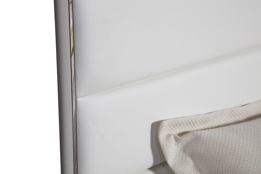 Modrest Cartier Modern White Vegan Leather & Stainless Steel Bedroom Set Model VGVC-BDA002-SET-WHT