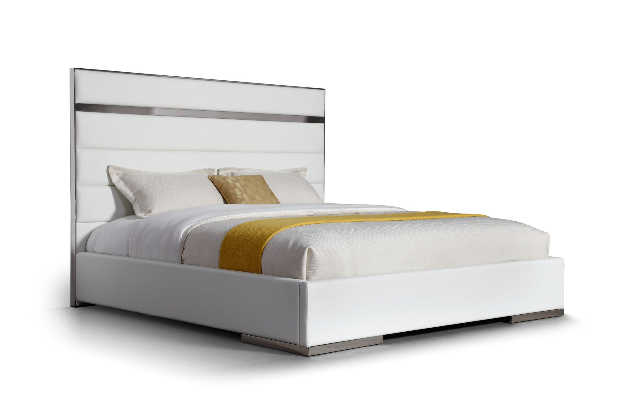 Modrest Cartier Modern White Vegan Leather & Stainless Steel Bedroom Set Model VGVC-BDA002-SET-WHT