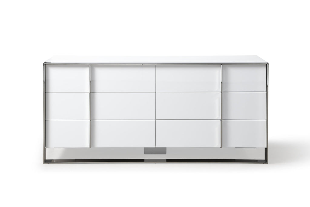 Modrest Cartier Modern White Vegan Leather & Stainless Steel Bedroom Set Model VGVC-BDA002-SET-WHT