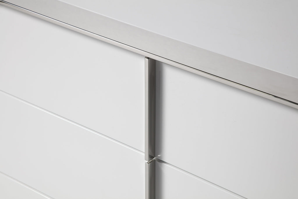 Modrest Cartier Modern White Vegan Leather & Stainless Steel Bedroom Set Model VGVC-BDA002-SET-WHT