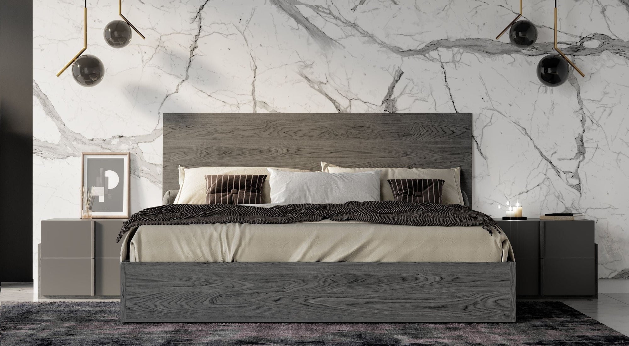 Nova Domus Lucia Italian Modern Matte Grey  |  Elm Grey Bed & 2 Nightstands Set Model VGACLUCIA-BEDNS-SET