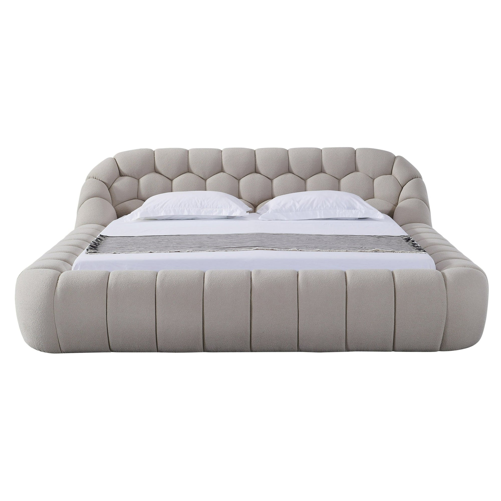 Lit en tissu beige moderne Divani Casa Yolonda, modèle VGEV-A127-BED-BGE