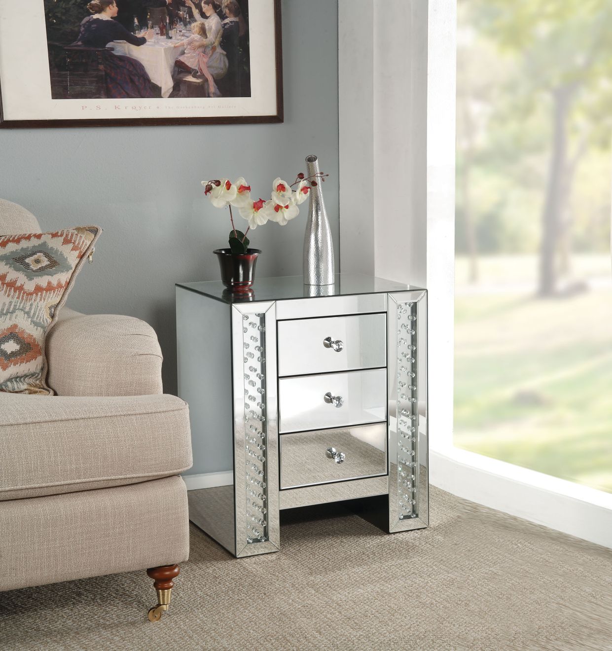 ACME Nysa Mirrored & Faux Crystals Accent Table Model 82778