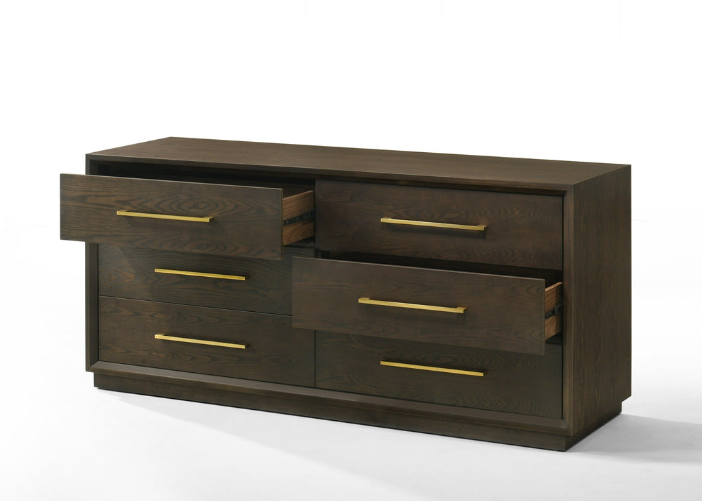 Modrest Manhattan Contemporary Brown Oak And Gold Dresser  Model VGMA-BR-127-DRS-CRY