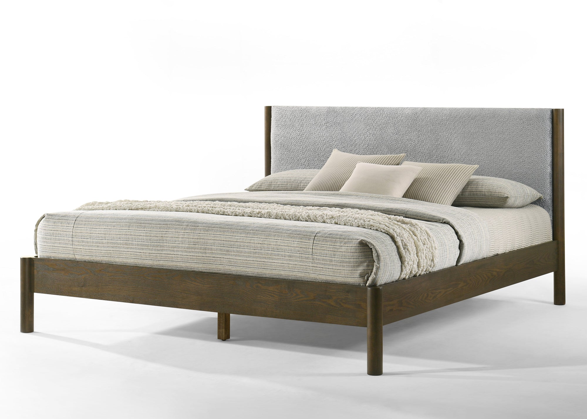 Lit Eastern King Modrest Carolina Modern en tissu gris et wengé, modèle VGMA-BR-167-BED-WNG-EK