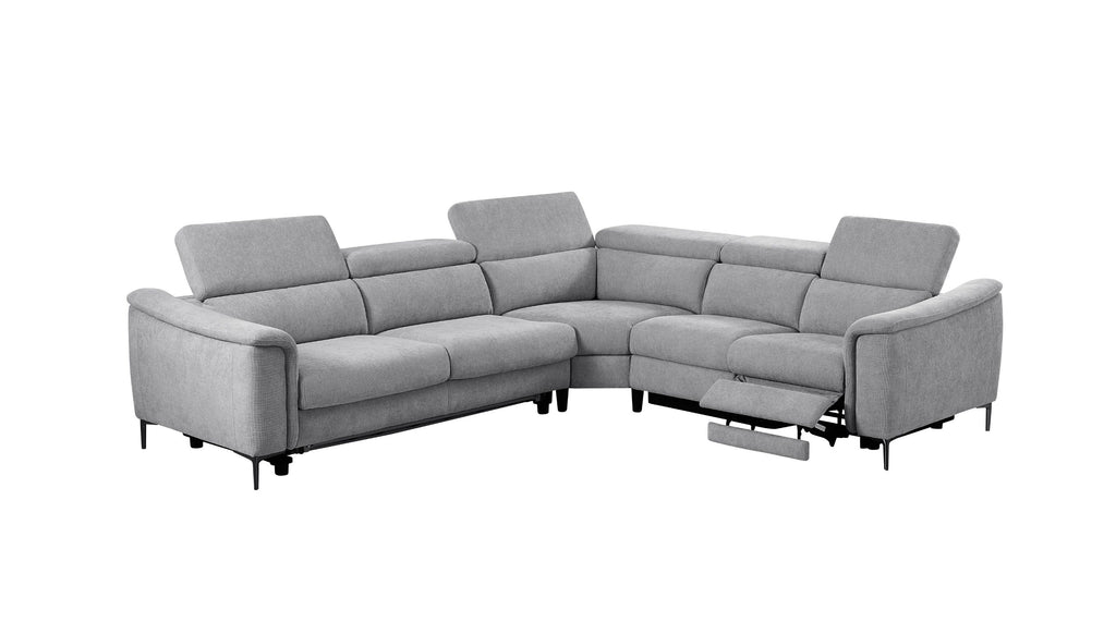Canapé d'angle moderne Divani Casa Coffman en tissu gris avec canapé-lit et fauteuil inclinable, modèle VGMB-MB-R351-GRY