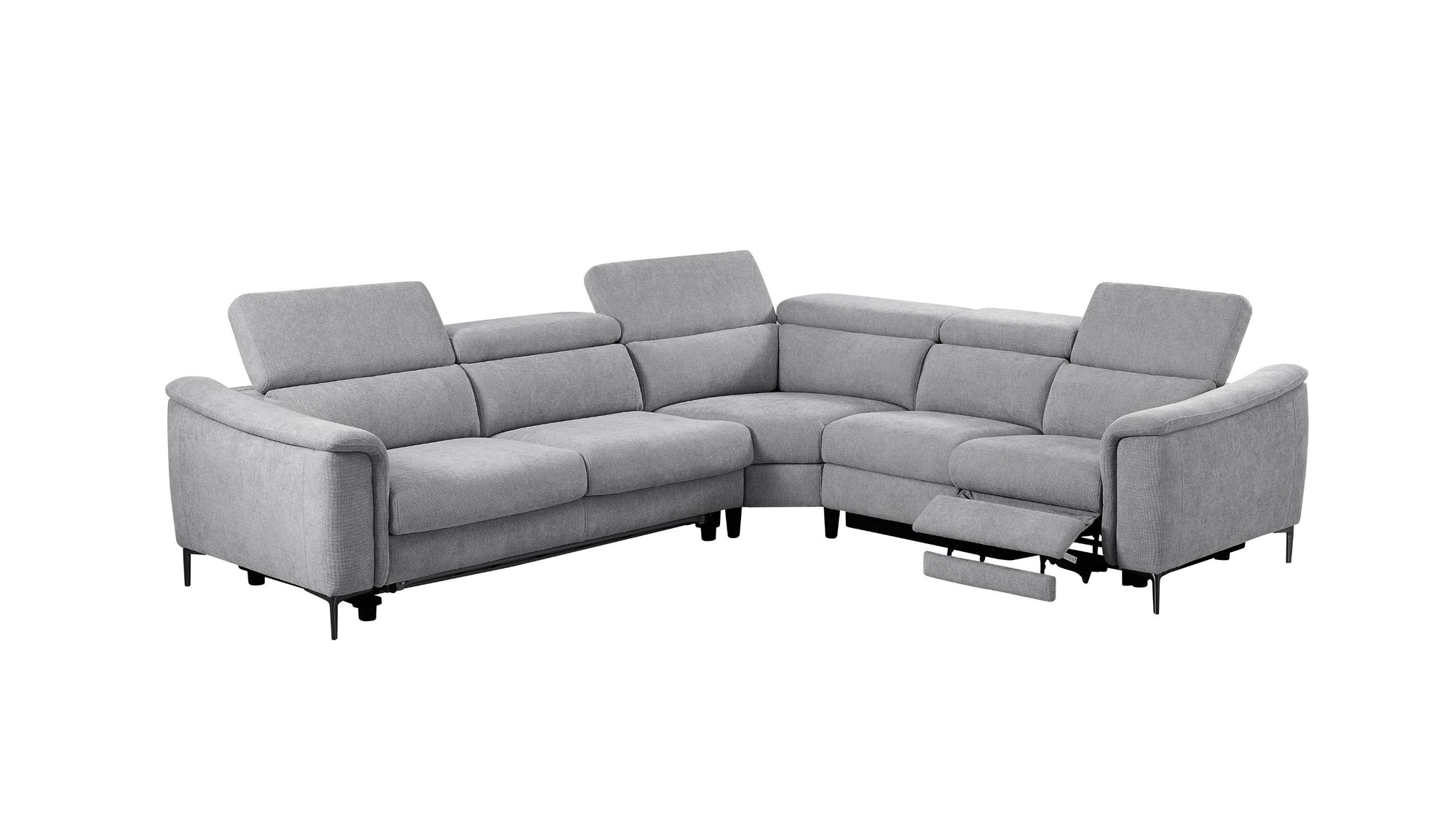 Canapé d'angle moderne Divani Casa Coffman en tissu gris avec canapé-lit et fauteuil inclinable, modèle VGMB-MB-R351-GRY