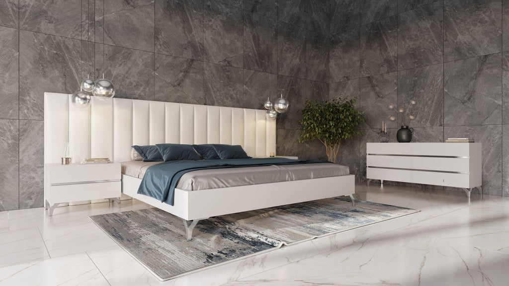 Nova Domus Angela Italian Modern White Eco Leather 4 Piece Bedroom Set And Wings Model VGACANGELA-4PC-SET-WINGS