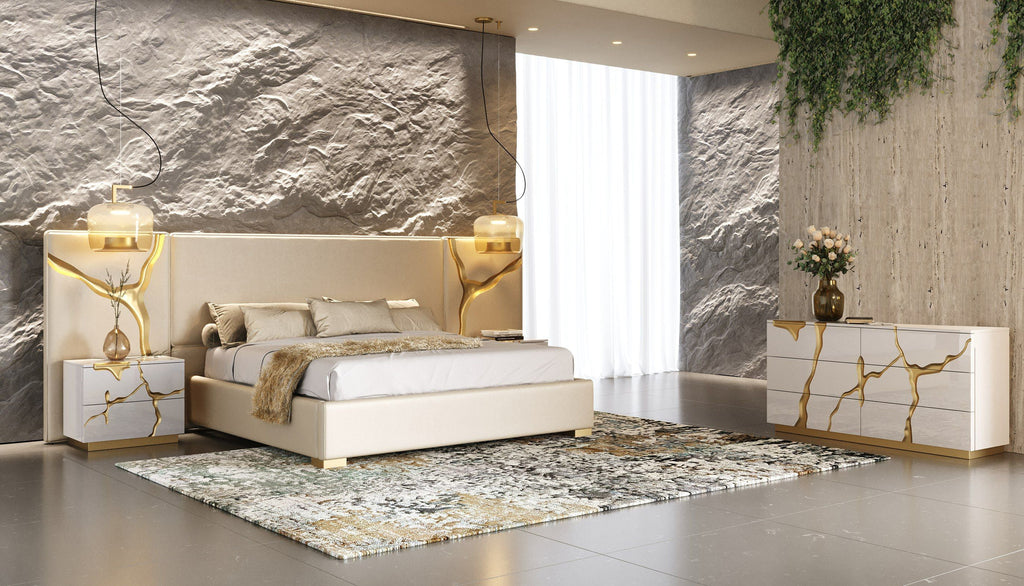 Modrest Aspen Modern Beige & White & Gold 4 Piece Bedroom Set Model VGVCDB1801-WHT-4PC-SET