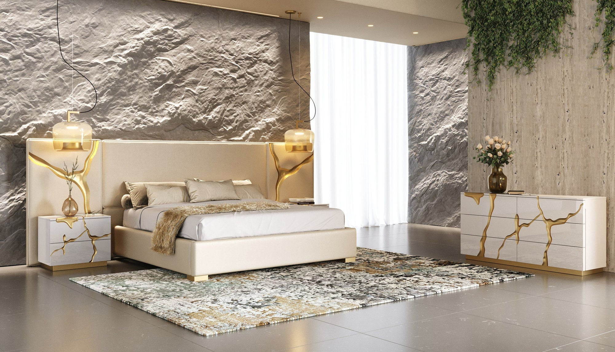 Modrest Aspen Modern Beige & White & Gold 4 Piece Bedroom Set Model VGVCDB1801-WHT-4PC-SET