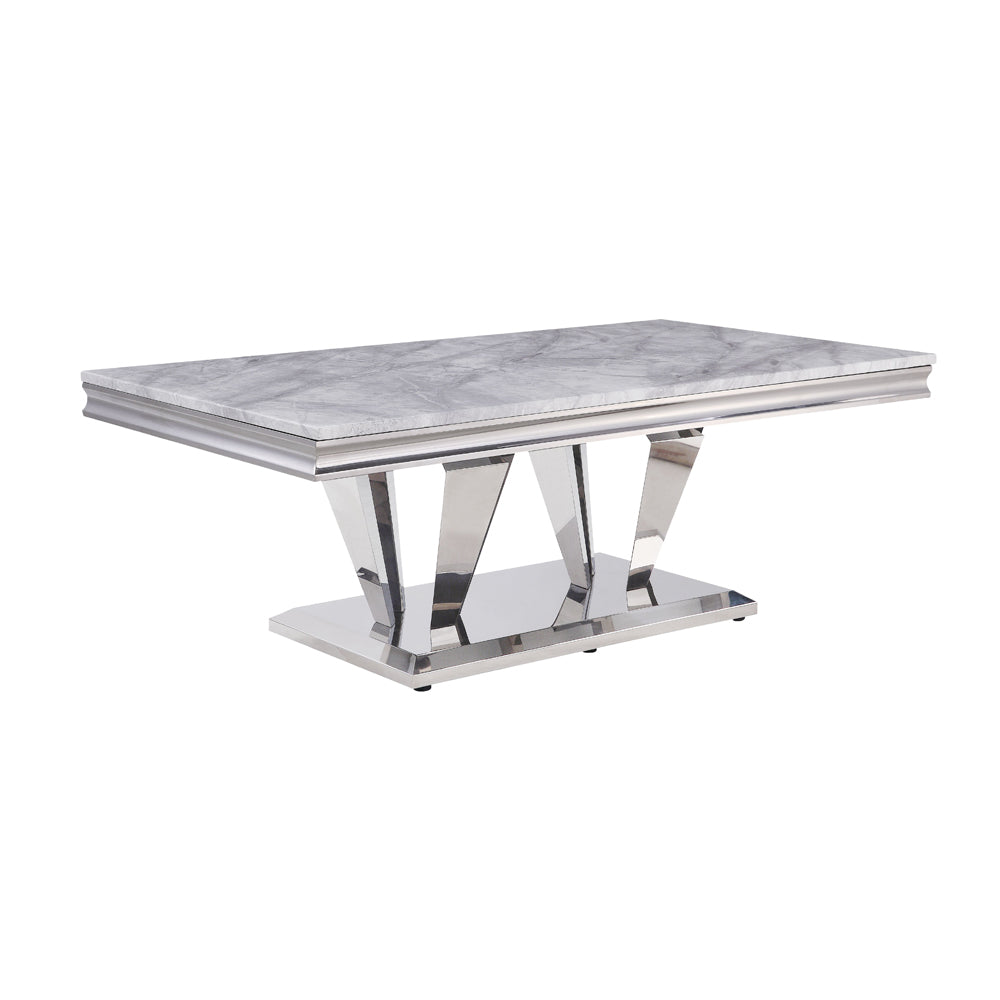 ACME Satinka Light Gray Engineered Marble & Mirrored Silver Coffee Table Model 87215