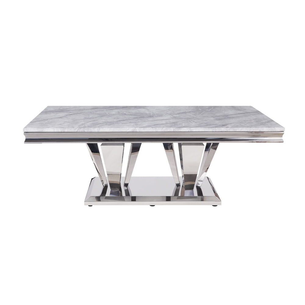 ACME Satinka Light Gray Engineered Marble & Mirrored Silver Coffee Table Model 87215