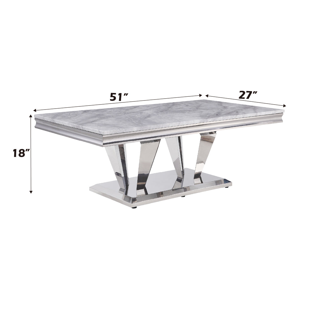 ACME Satinka Light Gray Engineered Marble & Mirrored Silver Coffee Table Model 87215