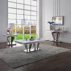 ACME Satinka Light Gray Engineered Marble & Mirrored Silver End Table Model 87219