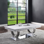 Table basse ACME Zander en marbre blanc reconstitué et argent miroir, modèle 87355