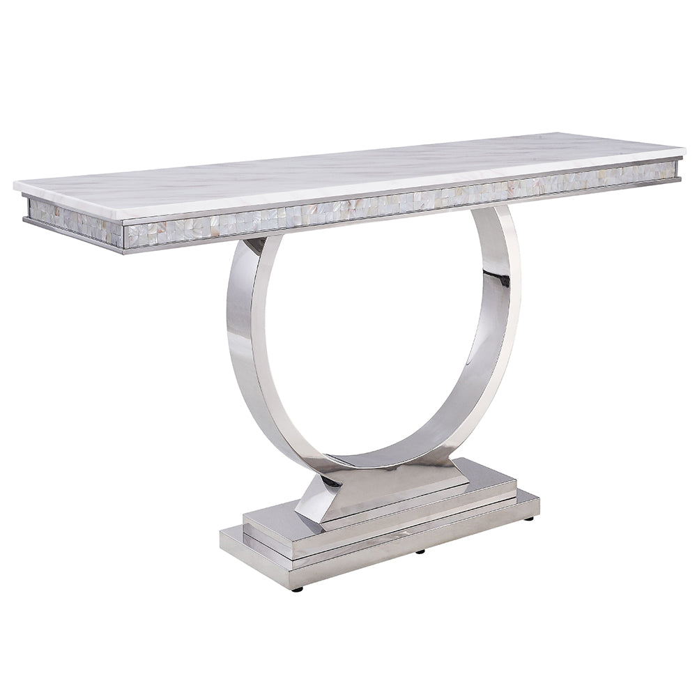 Table basse ACME Zander en marbre blanc reconstitué et argent miroir, modèle 87359