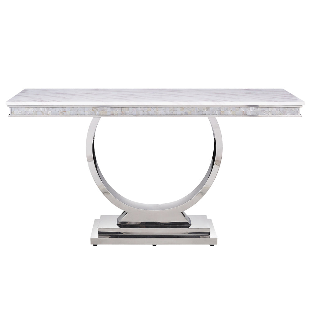 ACME Zander White Engineered Marble & Mirrored Silver Sofa Table Model 87359