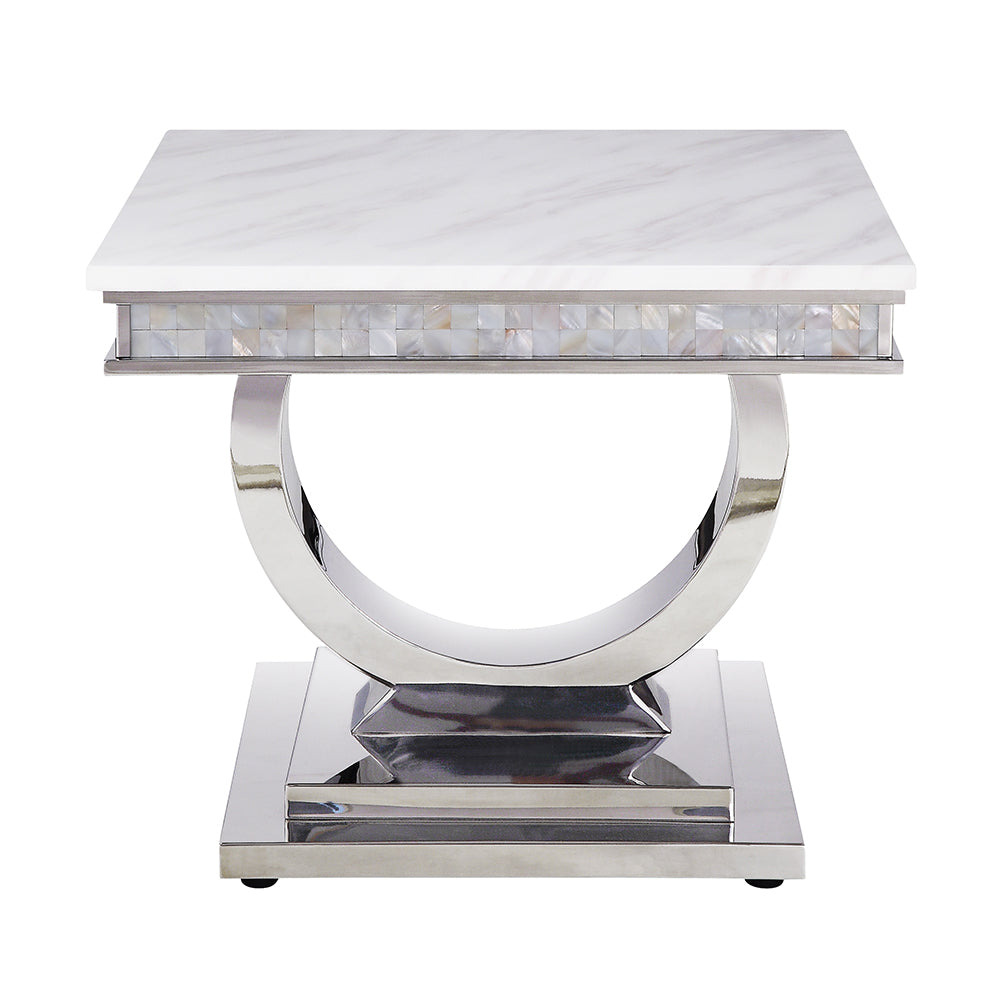 ACME Zander White Engineered Marble & Mirrored Silver Sofa Table Model 87359