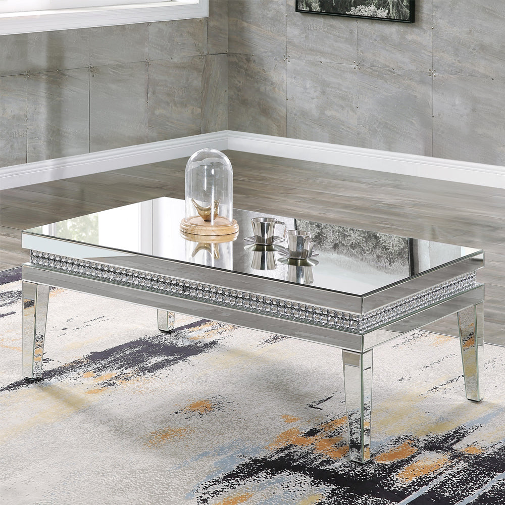 ACME Lotus Mirrored Faux Ice Cube Crystals Coffee Table Model 88050