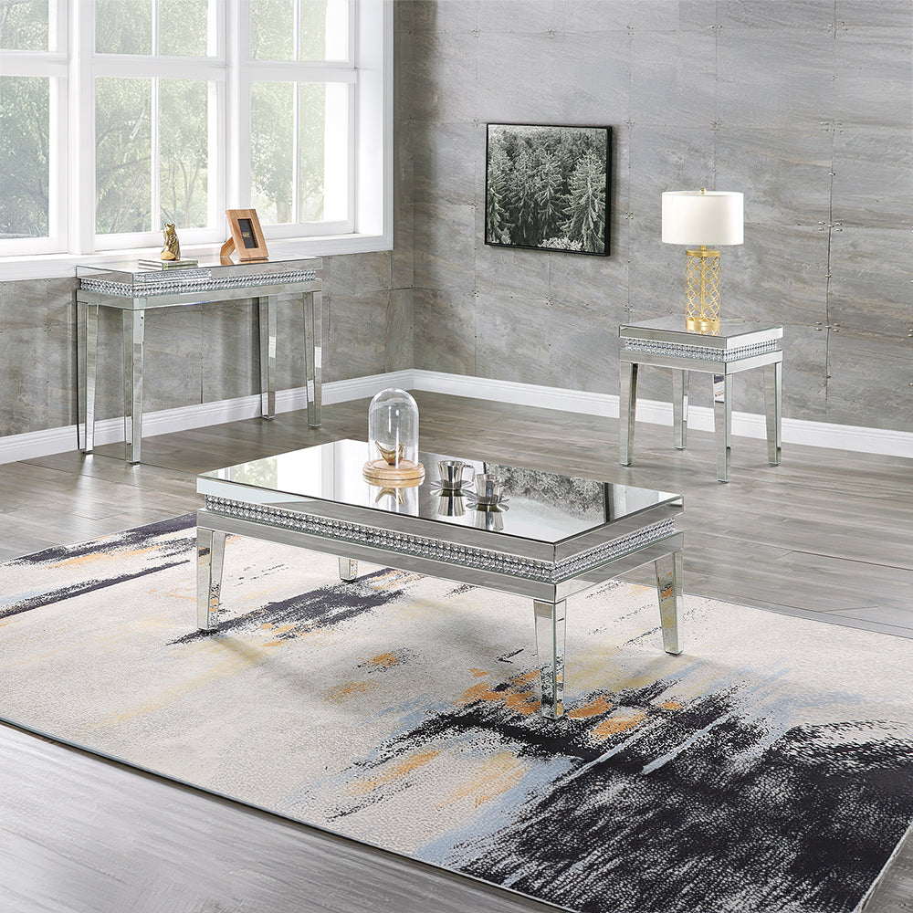 ACME Lotus Mirrored Faux Ice Cube Crystals Coffee Table Model 88050