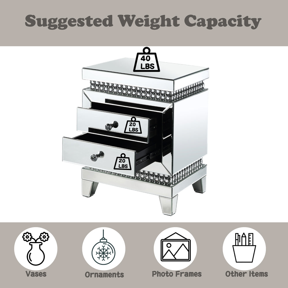 ACME Lotus Mirrored Faux Ice Cube Crystals Accent Table Model 88054