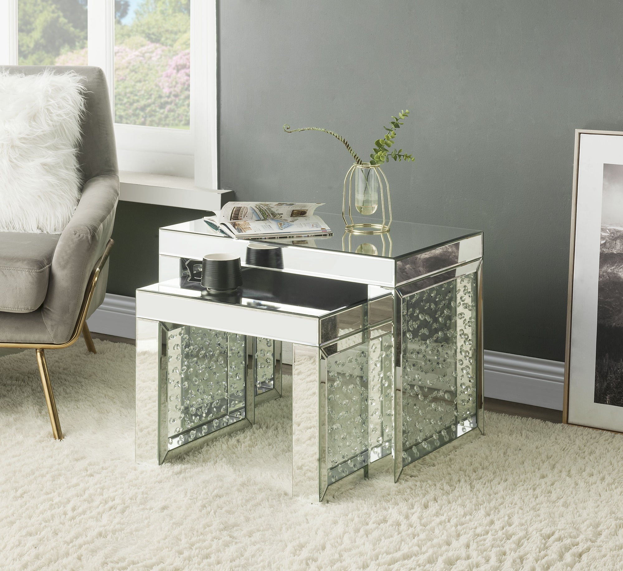 ACME Nysa Mirrored & Faux Crystals Inlay Accent Table Model 88065