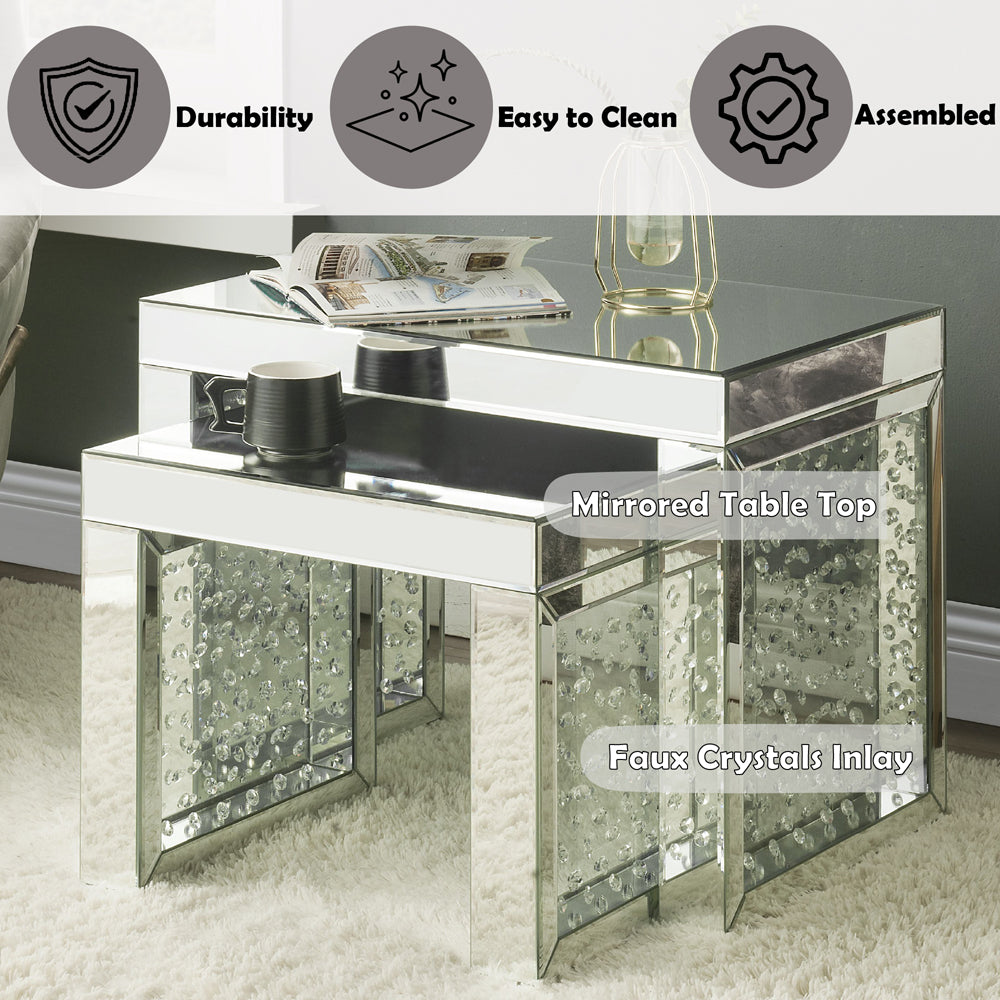 ACME Nysa Mirrored & Faux Crystals Inlay Accent Table Model 88066